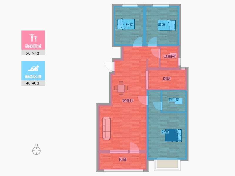 山东省-青岛市-凯景领盛华府7,10,14,17号楼A101m²-80.80-户型库-动静分区