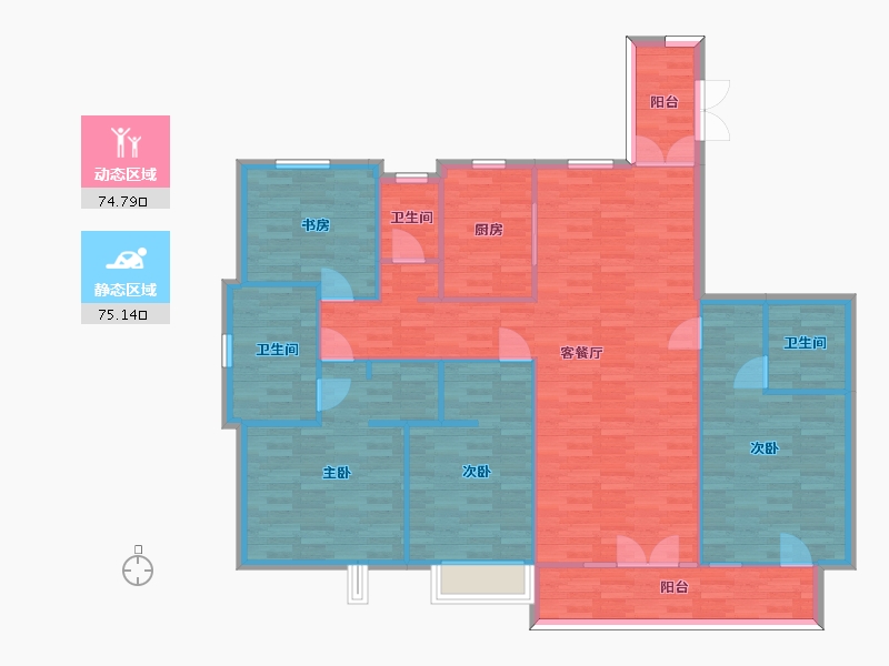 山东省-青岛市-鑫苑御龙湾5号楼172m²-137.60-户型库-动静分区