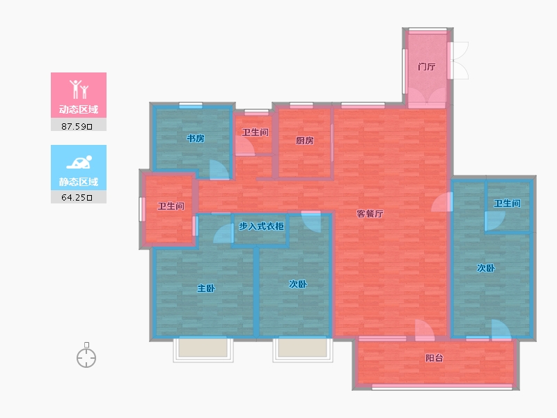 山东省-青岛市-鑫苑御龙湾15，17号楼B1海幕传170m²-136.00-户型库-动静分区