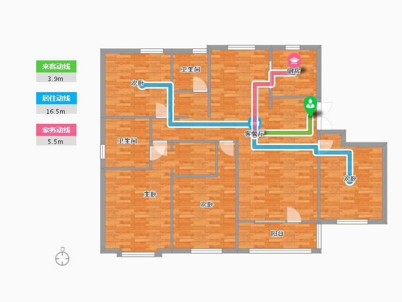 山东省-青岛市-福瀛天麓湖3号楼196m²-135.48-户型库-动静线