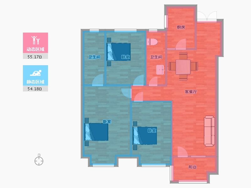 山东省-青岛市-金地禹洲江山艺境9，10号楼E125m²-99.99-户型库-动静分区