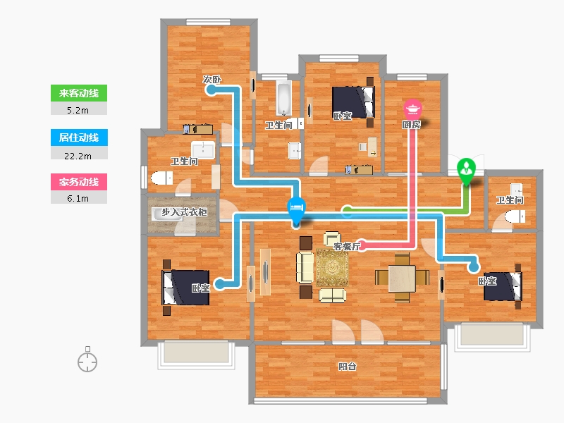 山东省-青岛市-红星天铂星苑户型170m²-135.99-户型库-动静线