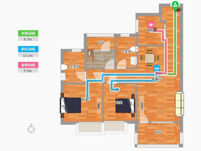 山东省-青岛市-奥园翰林名苑1，2，3号楼95m²-76.00-户型库-动静线