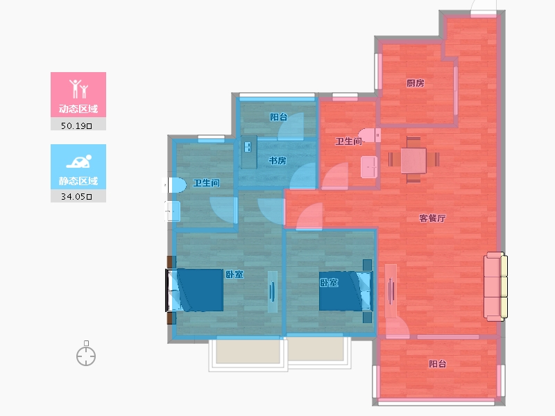 山东省-青岛市-奥园翰林名苑1，2，3号楼95m²-76.00-户型库-动静分区