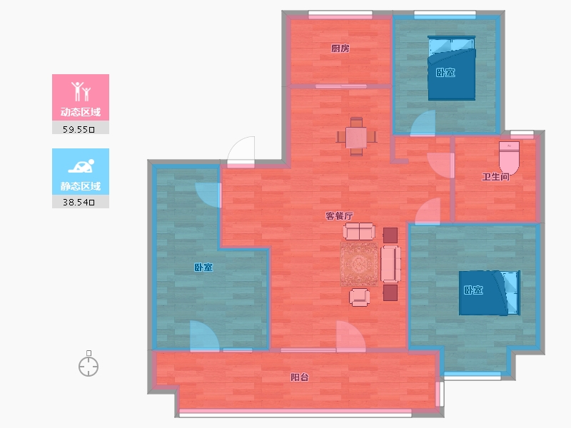 山东省-青岛市-康大开元府19，23号楼A110m²-88.00-户型库-动静分区