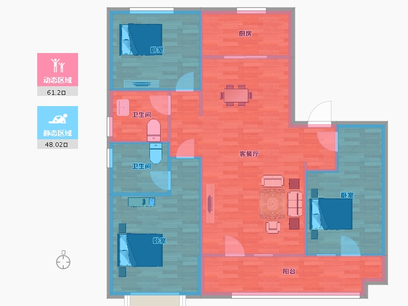 山东省-青岛市-康大开元府19，23号楼B125m²-100.00-户型库-动静分区