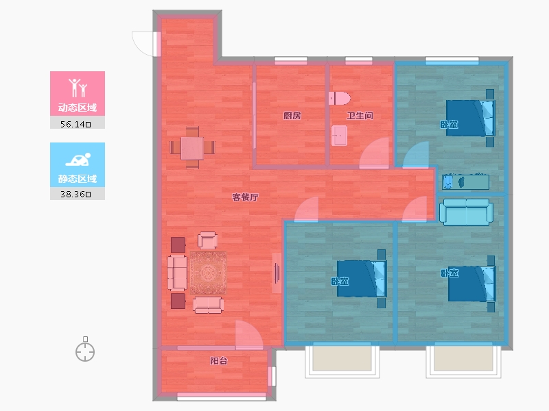 山东省-青岛市-青岛金地自在城24，25，26号楼B2108m²-86.40-户型库-动静分区