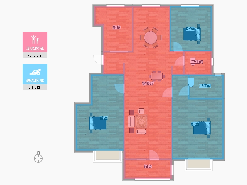 山东省-青岛市-融合嘉园158m²-126.39-户型库-动静分区