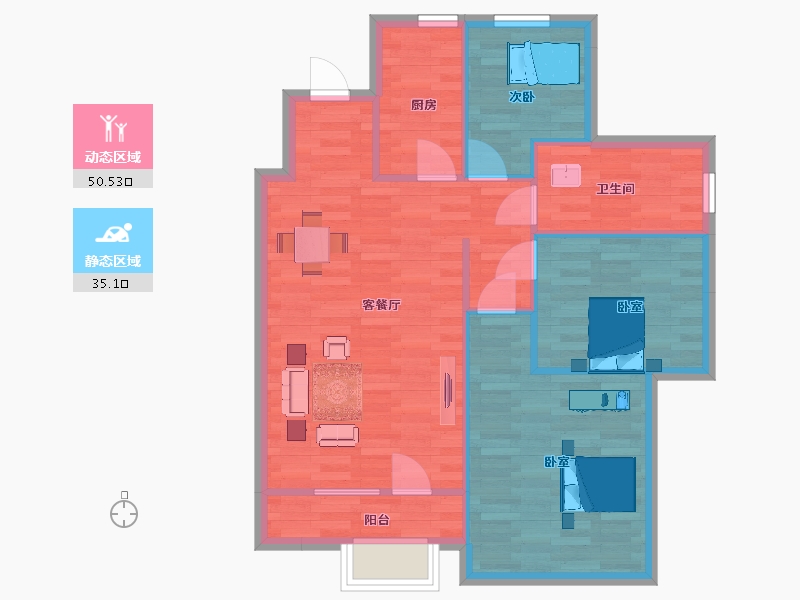 山东省-青岛市-卓越维港6号楼C98m²-77.93-户型库-动静分区