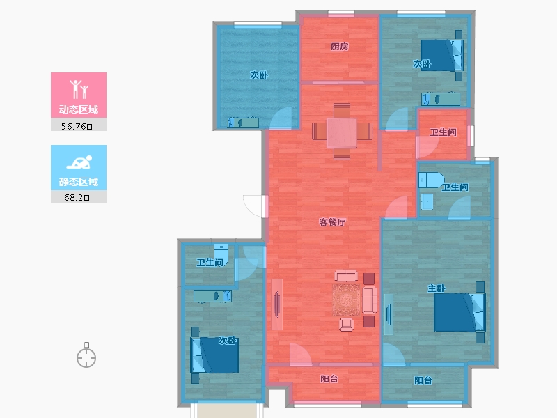 山东省-青岛市-卓越维港1,2,3,9，10号楼E143m²-114.40-户型库-动静分区