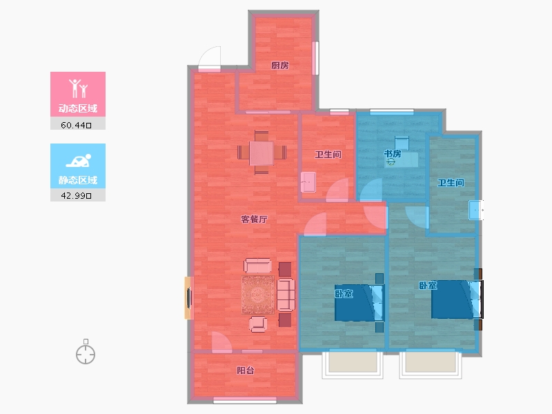 山东省-青岛市-金地金泽九里风华48号楼,53号楼C1118m²-94.39-户型库-动静分区