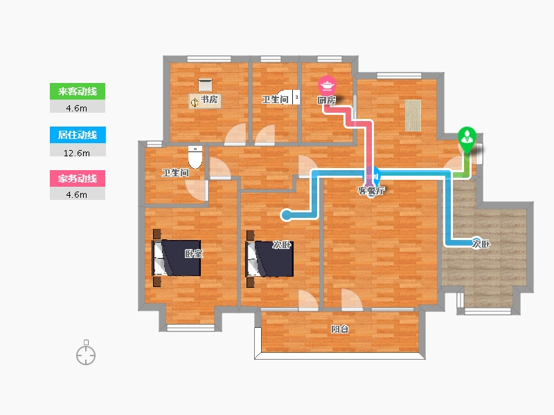 山东省-青岛市-瑞源名嘉康城4号楼B140m²-112.00-户型库-动静线