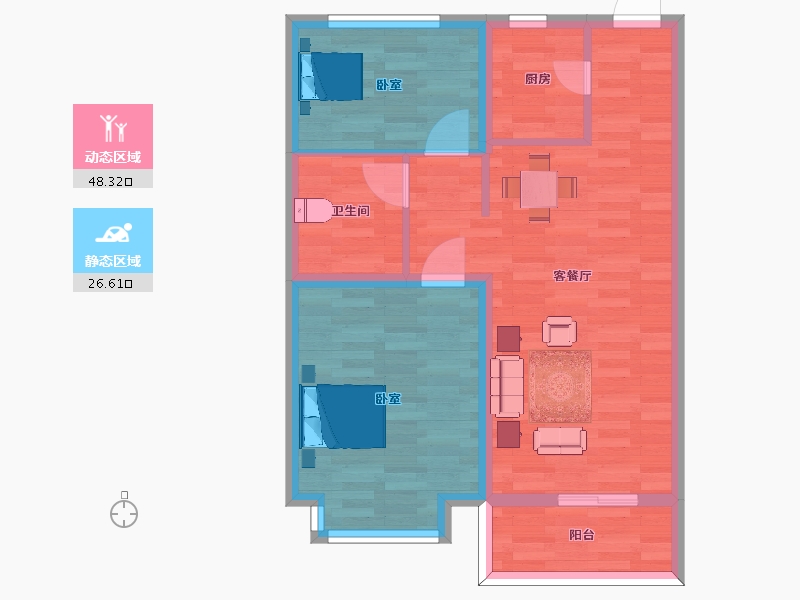 山东省-青岛市-瑞源名嘉康城8号楼E84m²-67.01-户型库-动静分区