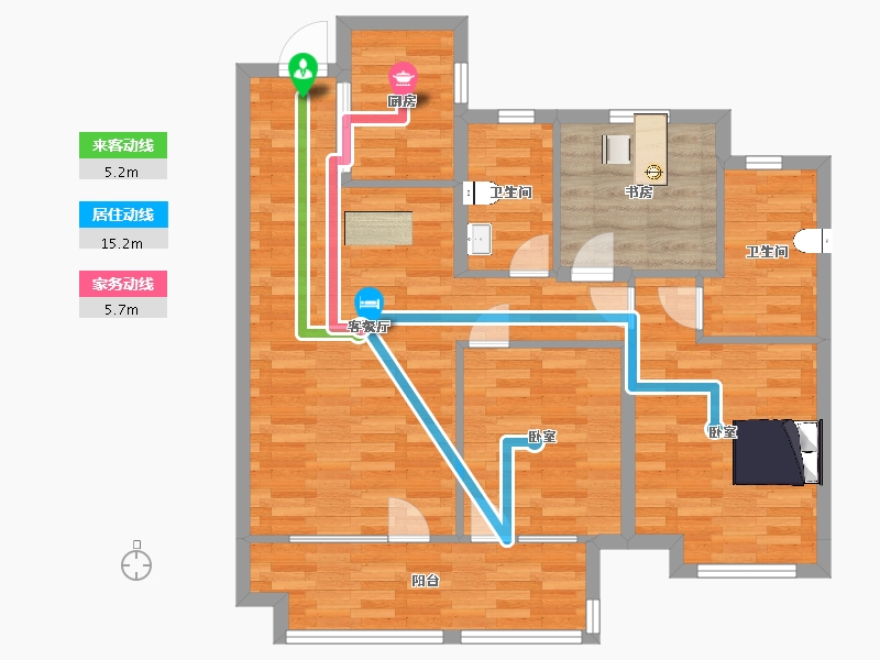 山东省-青岛市-实地蔷薇国际2,3,9,10号楼A108m²-86.00-户型库-动静线