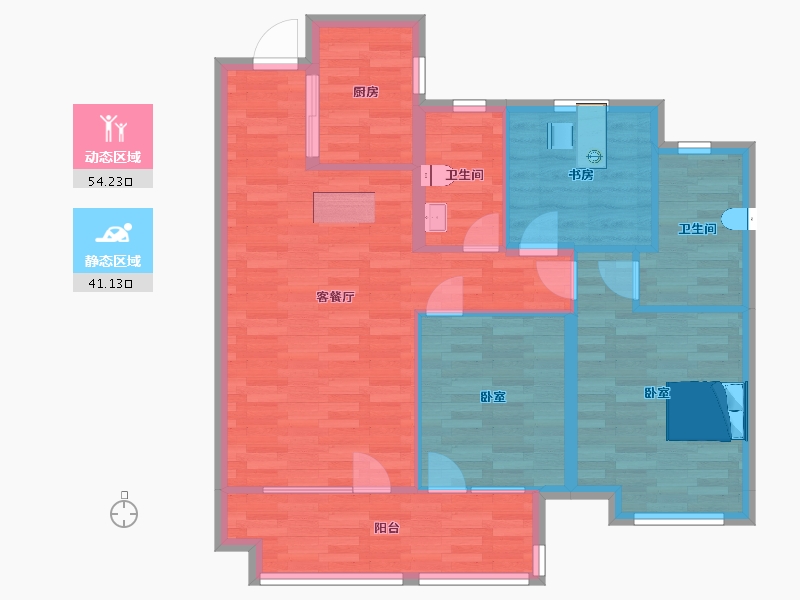 山东省-青岛市-实地蔷薇国际2,3,9,10号楼A108m²-86.00-户型库-动静分区