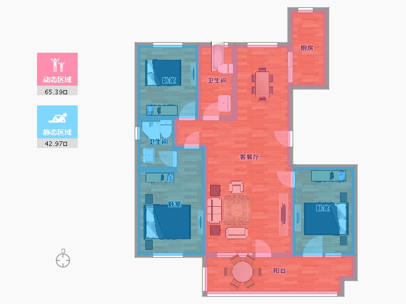 山东省-青岛市-琅琊台家园43,42,41,39号楼120m²-95.79-户型库-动静分区