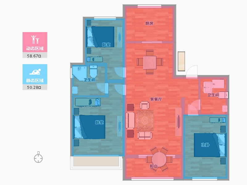 山东省-青岛市-海信花街小镇洋房1,14,16号楼A123m²-98.00-户型库-动静分区