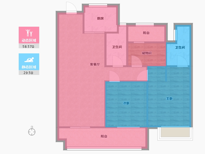 江苏省-苏州市-禹洲招商拾鲤31幢,32幢100㎡-80.00-户型库-动静分区