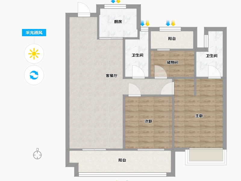 江苏省-苏州市-禹洲招商拾鲤31幢,32幢100㎡-80.00-户型库-采光通风