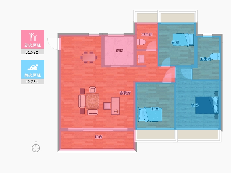 江苏省-苏州市-宽泰铂园9,12,15,16楼F户型118m²-94.00-户型库-动静分区