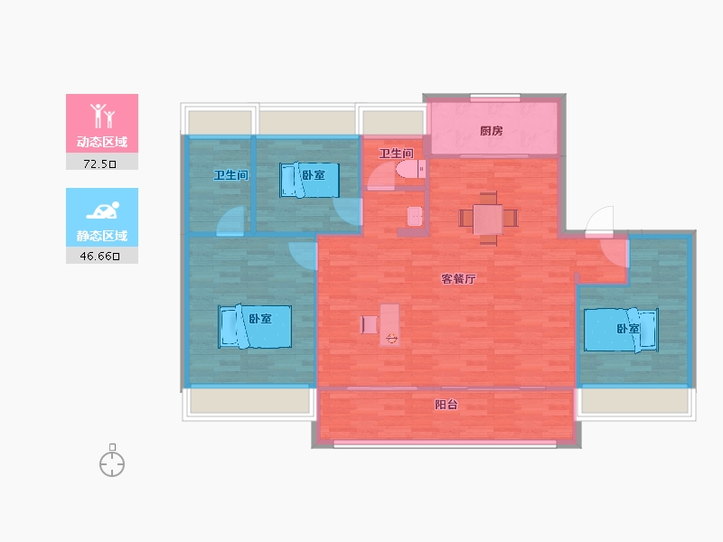 江苏省-苏州市-宽泰铂园15号楼D户型137m²-110.00-户型库-动静分区