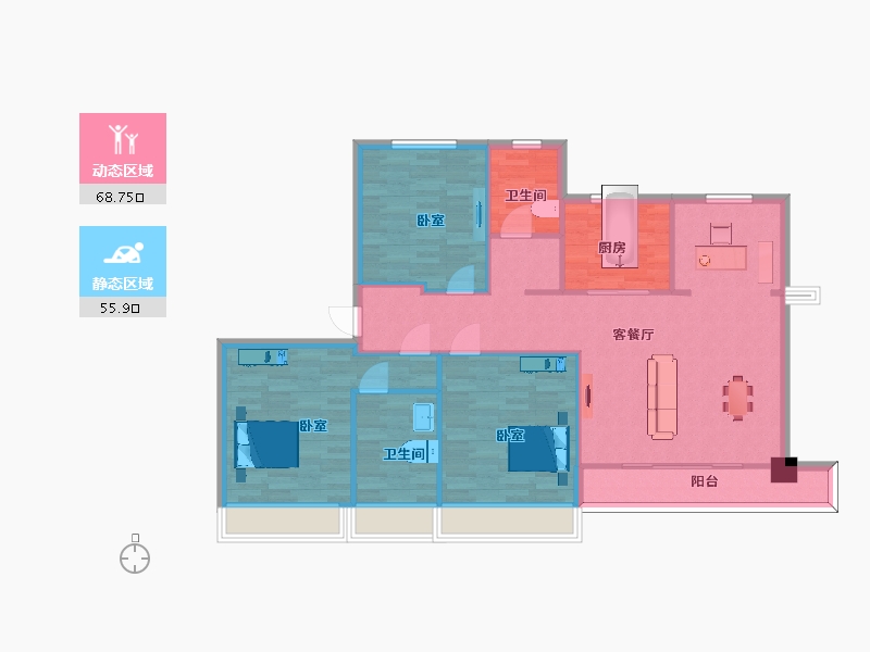 江苏省-苏州市-宽泰铂园10号楼C户型143m²-113.91-户型库-动静分区