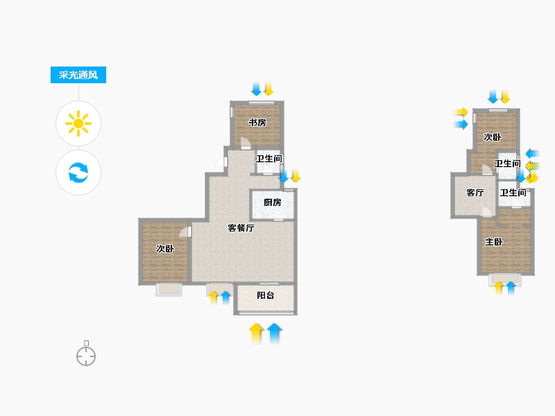 江苏省-苏州市-东原千浔高层2栋125㎡-147.84-户型库-采光通风