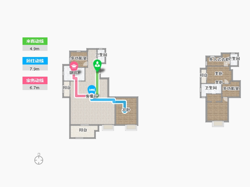 江苏省-苏州市-东原千浔高层15,8栋135㎡-160.17-户型库-动静线