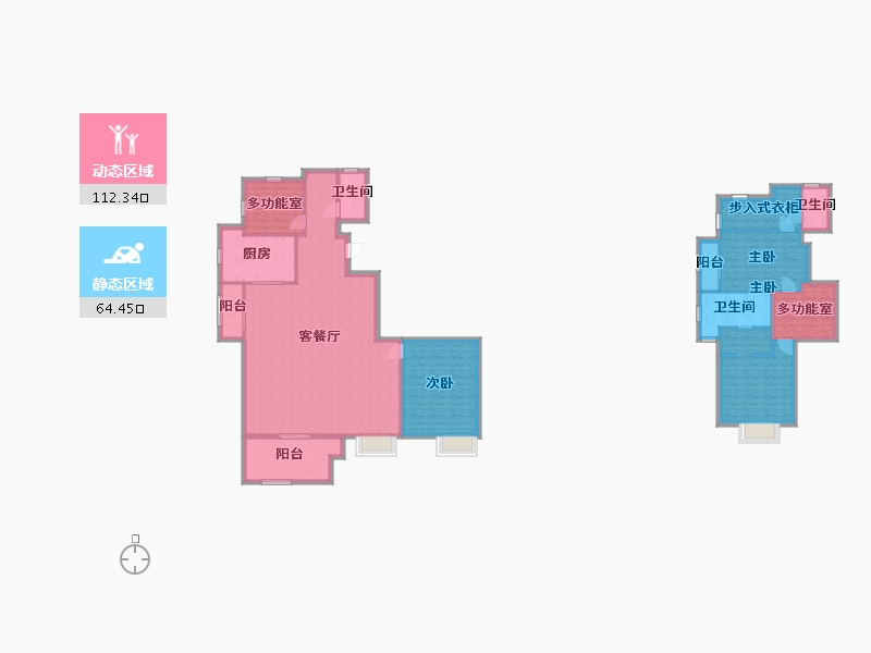 江苏省-苏州市-东原千浔高层15,8栋135㎡-160.17-户型库-动静分区