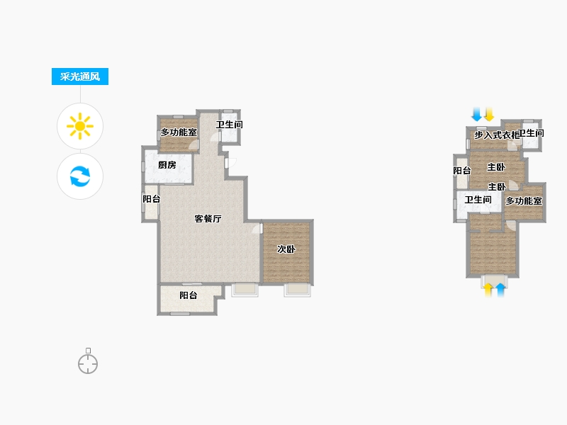 江苏省-苏州市-东原千浔高层15,8栋135㎡-160.17-户型库-采光通风