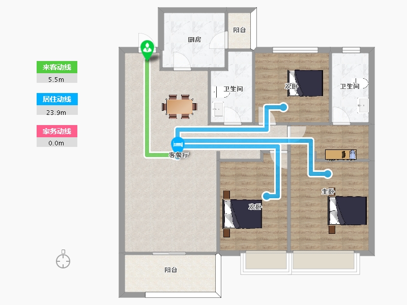 江苏省-苏州市-恒大悦珑湾24栋B’户138m²-111.86-户型库-动静线