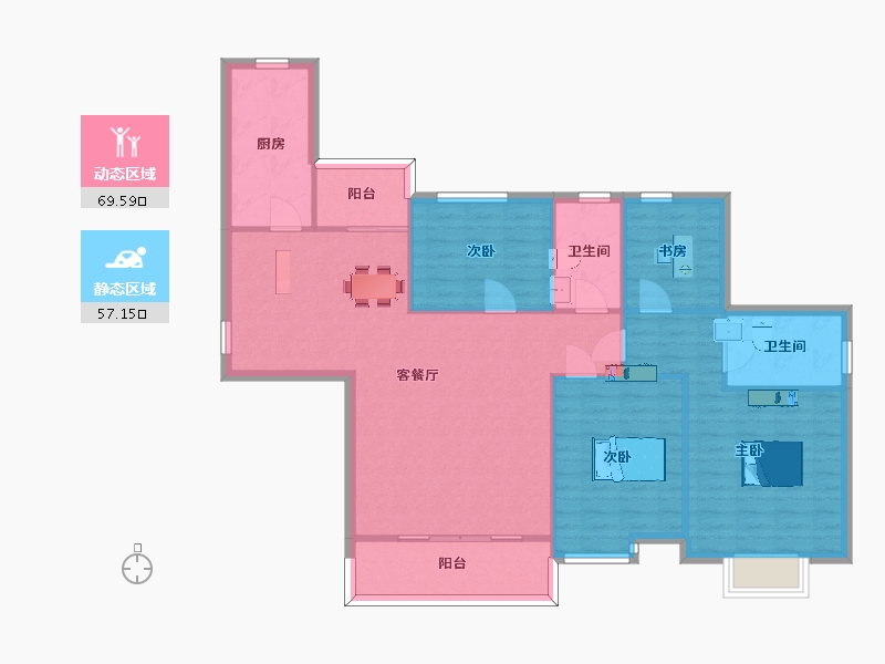 江苏省-苏州市-恒大悦珑湾16栋A户型145m²-115.85-户型库-动静分区