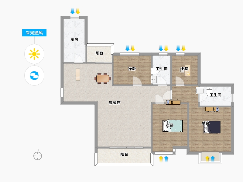 江苏省-苏州市-恒大悦珑湾16栋A户型145m²-115.85-户型库-采光通风