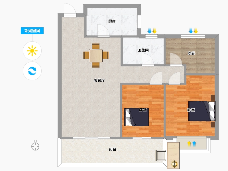 江苏省-苏州市-恒大悦珑湾21栋99.42㎡-82.56-户型库-采光通风