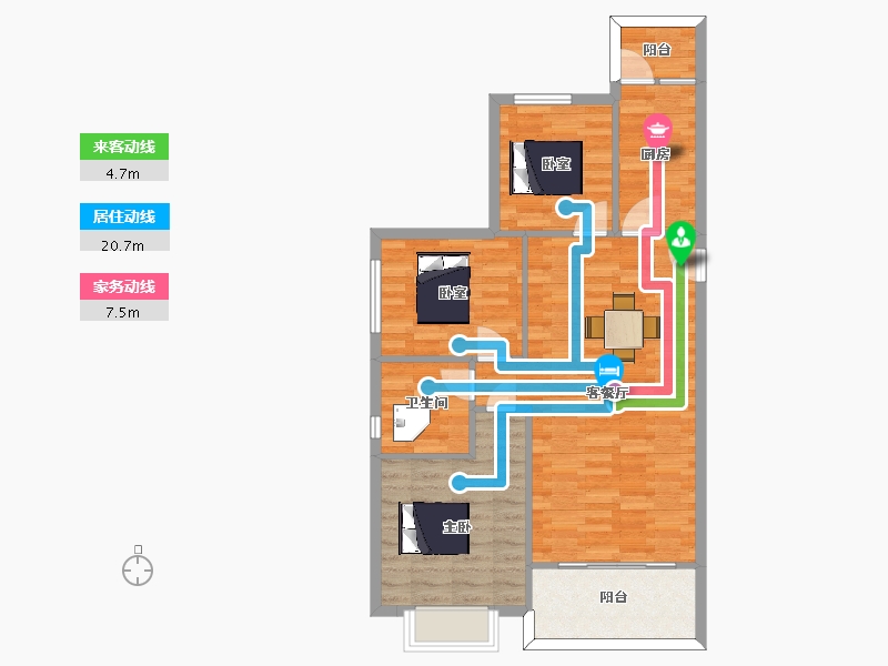 江苏省-苏州市-恒大悦珑湾21栋A户型104m²-83.00-户型库-动静线