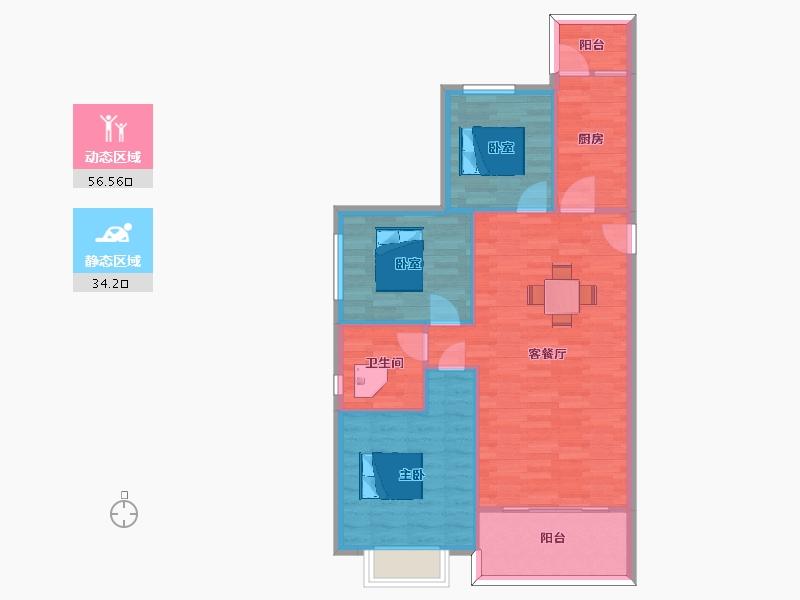 江苏省-苏州市-恒大悦珑湾21栋A户型104m²-83.00-户型库-动静分区