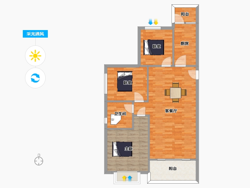 江苏省-苏州市-恒大悦珑湾21栋A户型104m²-83.00-户型库-采光通风