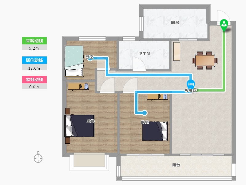 江苏省-苏州市-恒大悦珑湾25栋C户型102m²-84.95-户型库-动静线