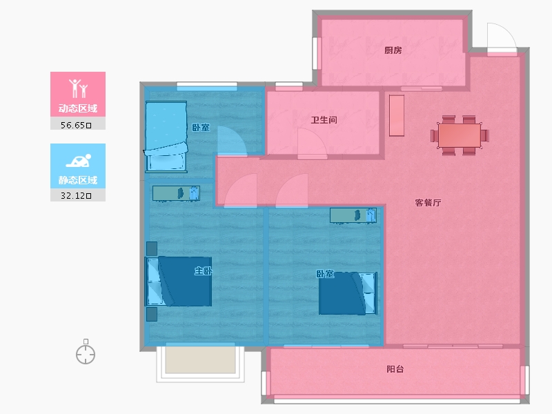 江苏省-苏州市-恒大悦珑湾25栋C户型102m²-84.95-户型库-动静分区