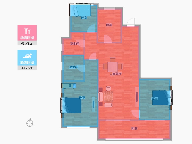 江苏省-苏州市-MOC芯城汇B户型124m²-99.02-户型库-动静分区