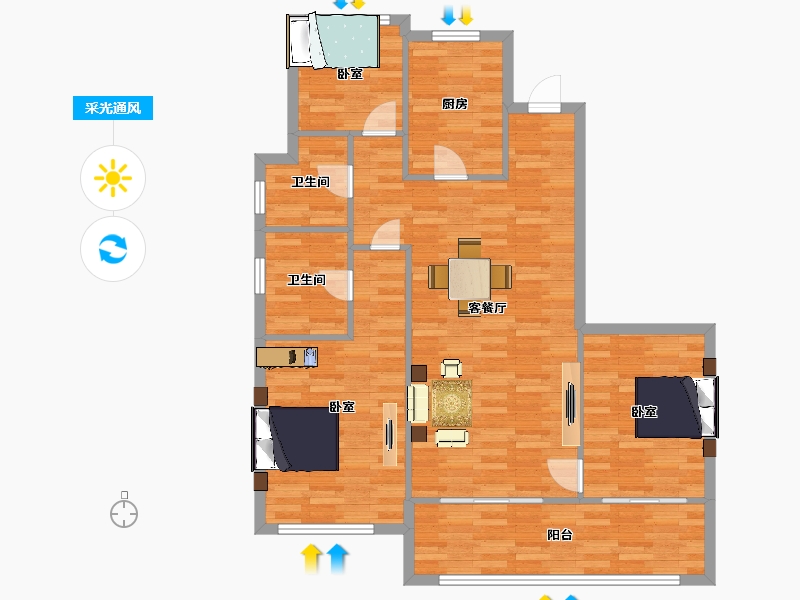 江苏省-苏州市-MOC芯城汇B户型124m²-99.02-户型库-采光通风