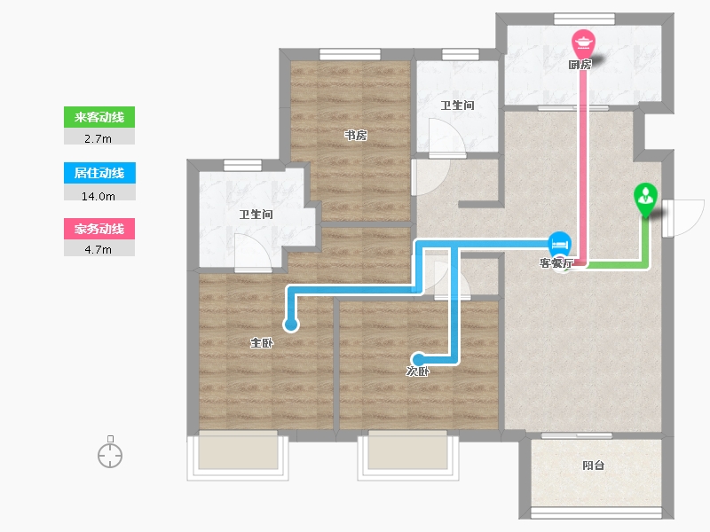 江苏省-苏州市-禹洲嘉荟星岛星耀3栋A3户97m²-78.00-户型库-动静线