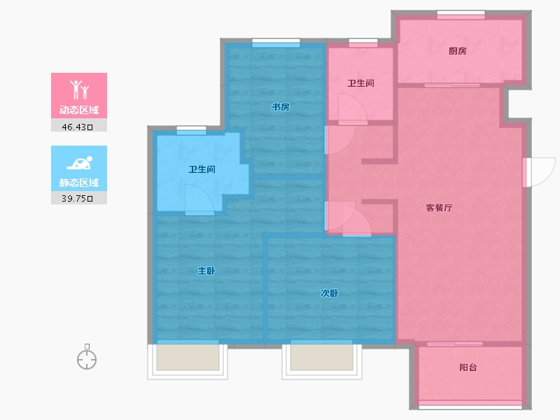 江苏省-苏州市-禹洲嘉荟星岛星耀3栋A3户97m²-78.00-户型库-动静分区