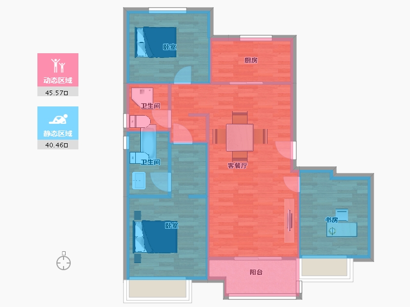 江苏省-苏州市-禹洲嘉荟星岛，星耀B1户98m²-77.99-户型库-动静分区