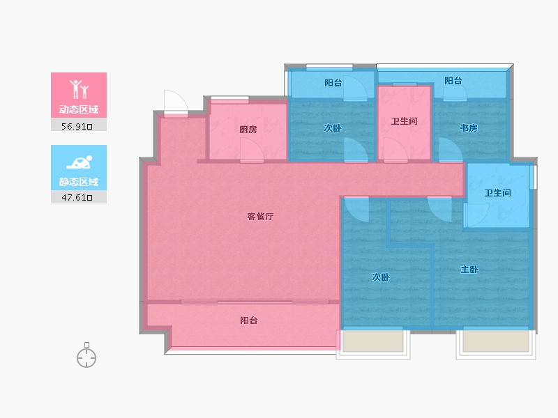 江苏省-苏州市-建发阳光城璞悦1幢,4幢A户型119m²-95.00-户型库-动静分区