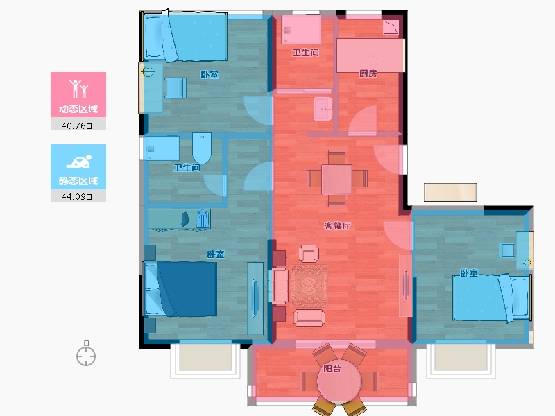 江苏省-苏州市-国风云樾花园15,36栋95㎡-76.00-户型库-动静分区