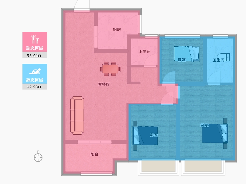 江苏省-苏州市-新希望锦麟府13,13A栋A1-107㎡-85.00-户型库-动静分区