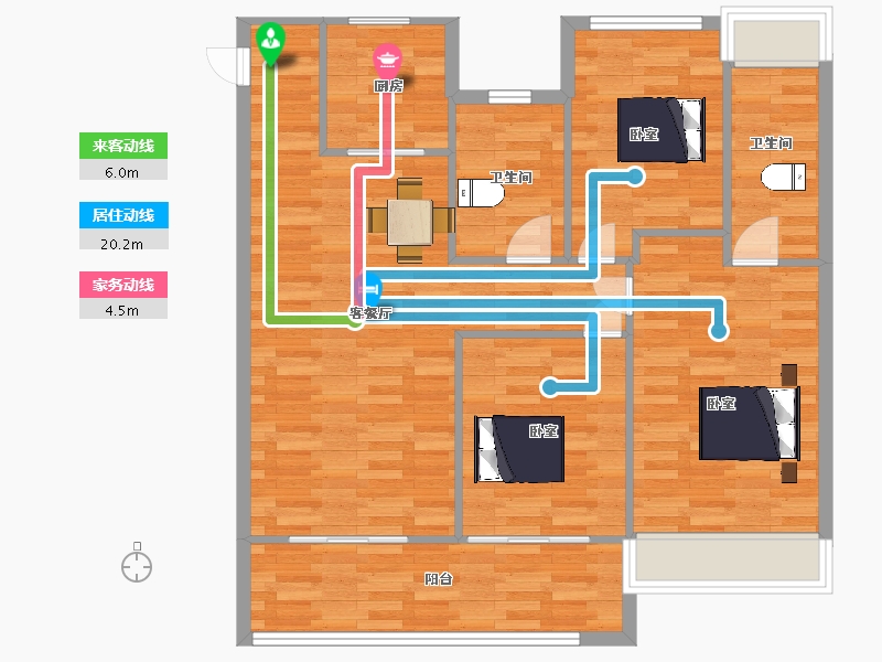 江苏省-苏州市-荷岸晓风平层A1户型119m²-94.99-户型库-动静线