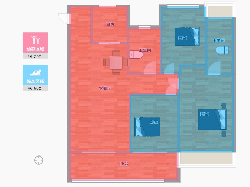 江苏省-苏州市-荷岸晓风平层A1户型119m²-94.99-户型库-动静分区