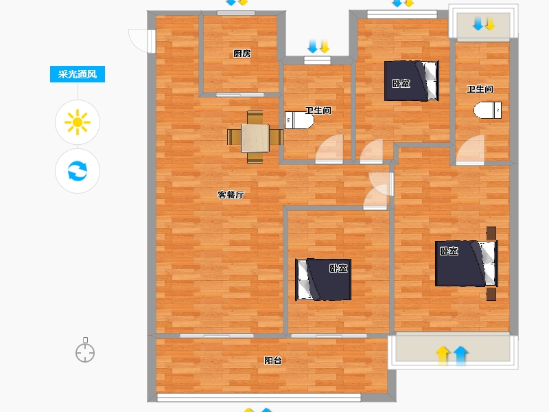 江苏省-苏州市-荷岸晓风平层A1户型119m²-94.99-户型库-采光通风